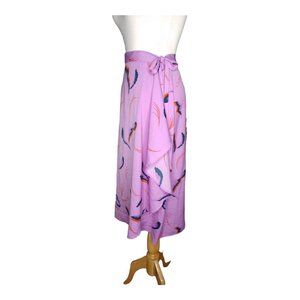 Lightweight Abstract Print Midi Skirt Purple Navy Red Size M